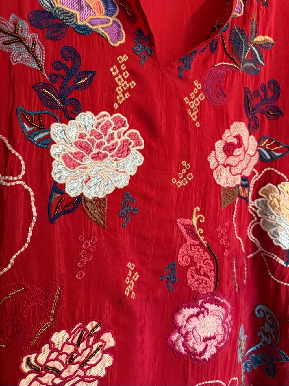 Johnny Was Red Embroidered Floral Garden Cottagecore Boho Blouse Size 1X - Picture 4 of 8